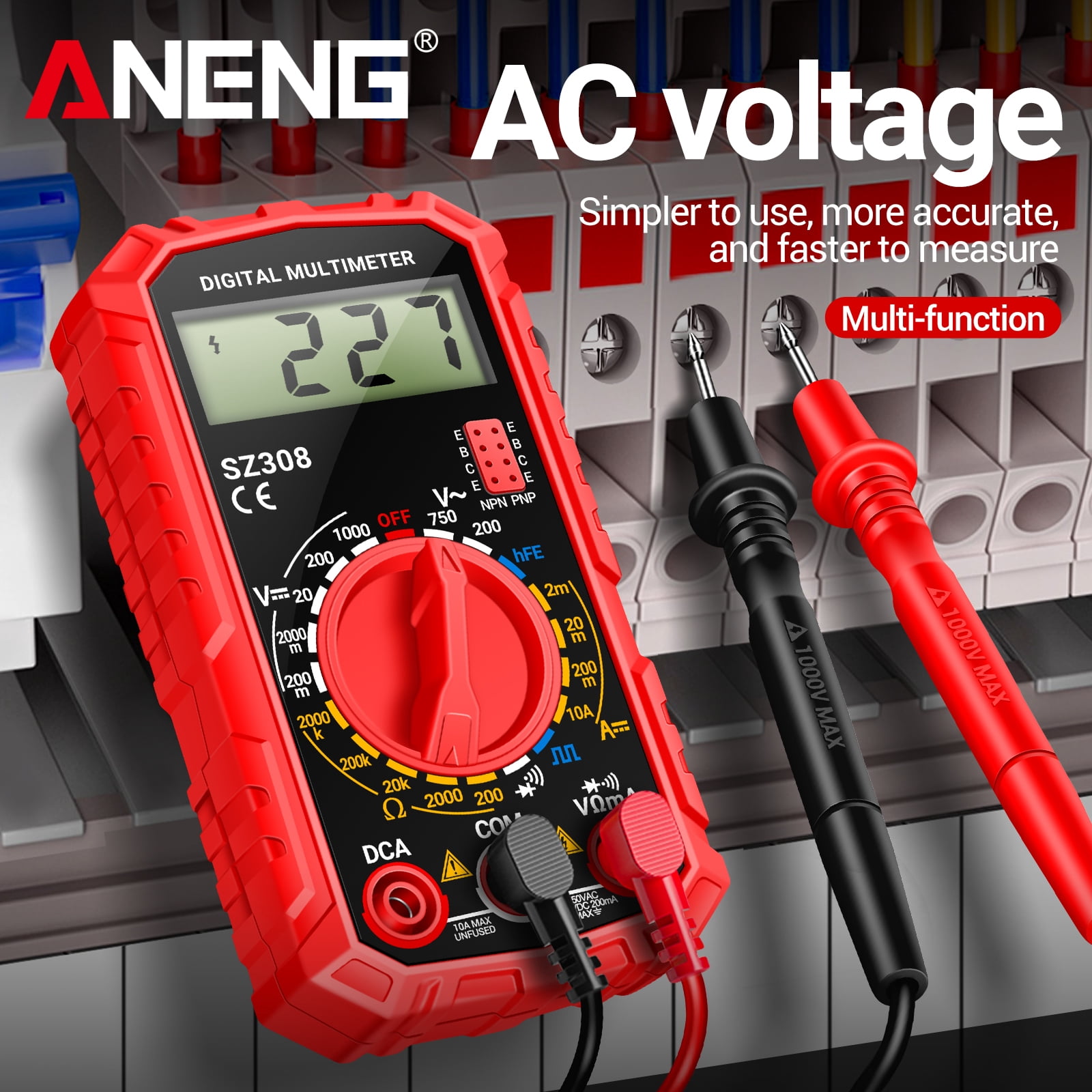 ANENG SZ308 Digital Multimeter,Dc AC Voltmeter Ensure VoltageCurrent,Rsistance,Electric Tools for Househould Outlet,Automotive Battery Test(Red)
