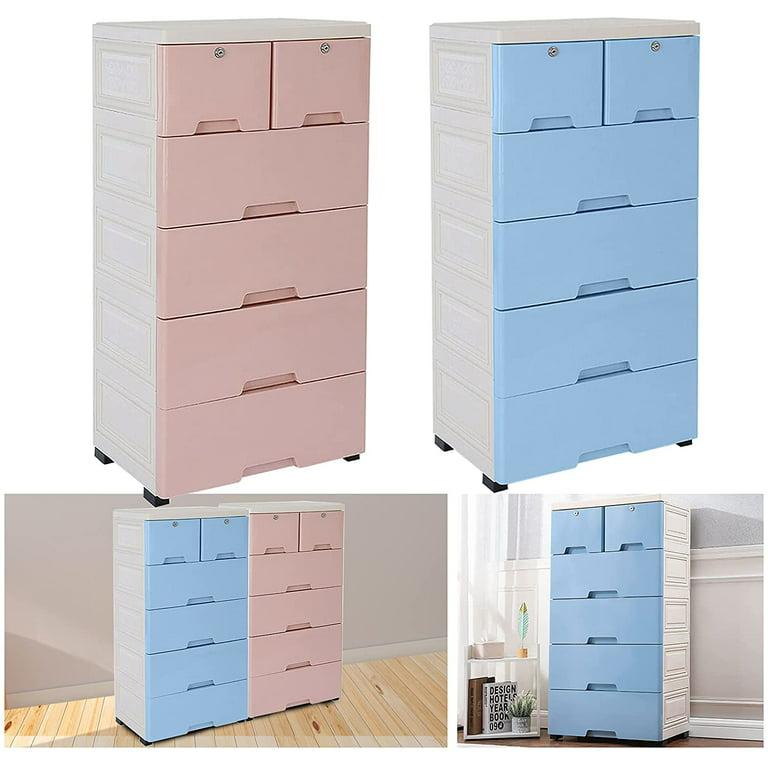 Plastic Storage Drawers, 5 Layers 6 Drawer Dresser Clothes Storage Plastic  Closet Cabinet Organizer Container with 4 Wheel for Tower Home Office