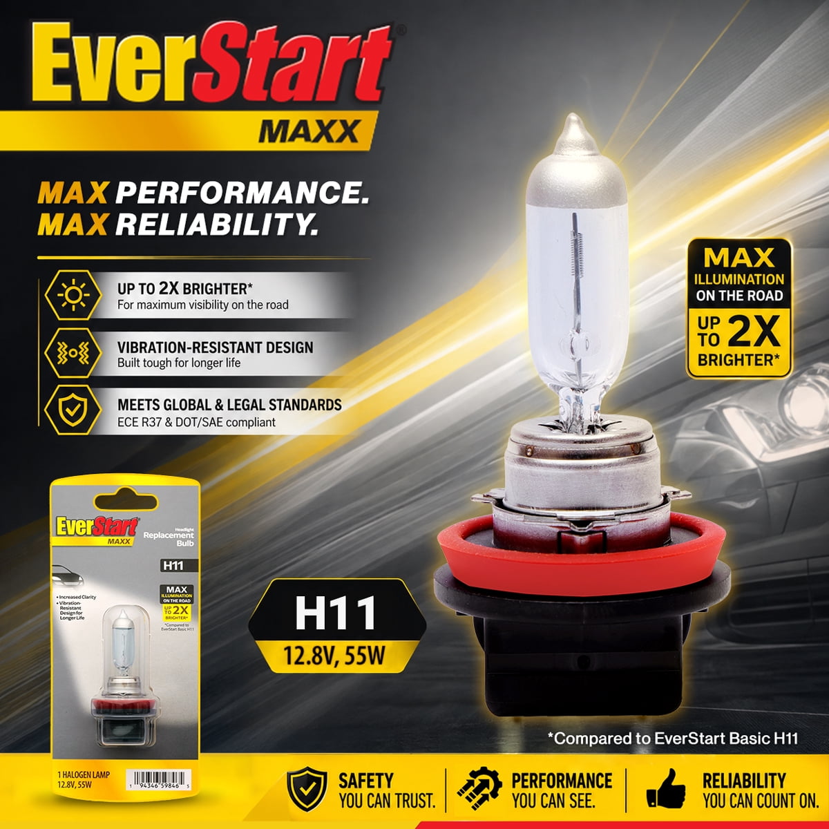 EverStart Maxx H11 Halogen Headlight Bulb, 1 Pack, Compatible with Multiple Cars