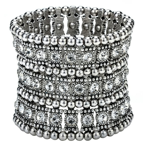 Multilayer Rhinestone Stretch Cuff Bracelets for Women Fit Wrist Circumference 6.5 to 7.5 inch