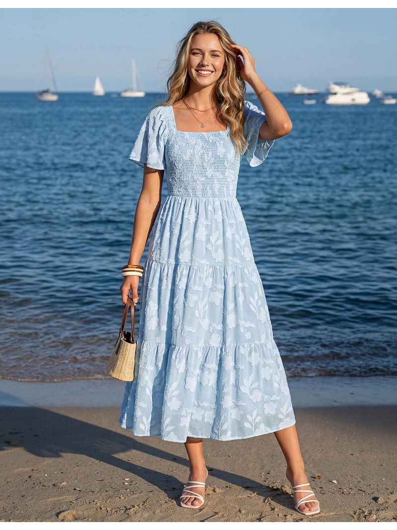 midi dress for graduation guest YWDJ Elegant Lace Dress, Short Sleeve Wrap Ballgown Party, Wedding Guest, Prom otnbgsr Women's Summer Bohemian Flower