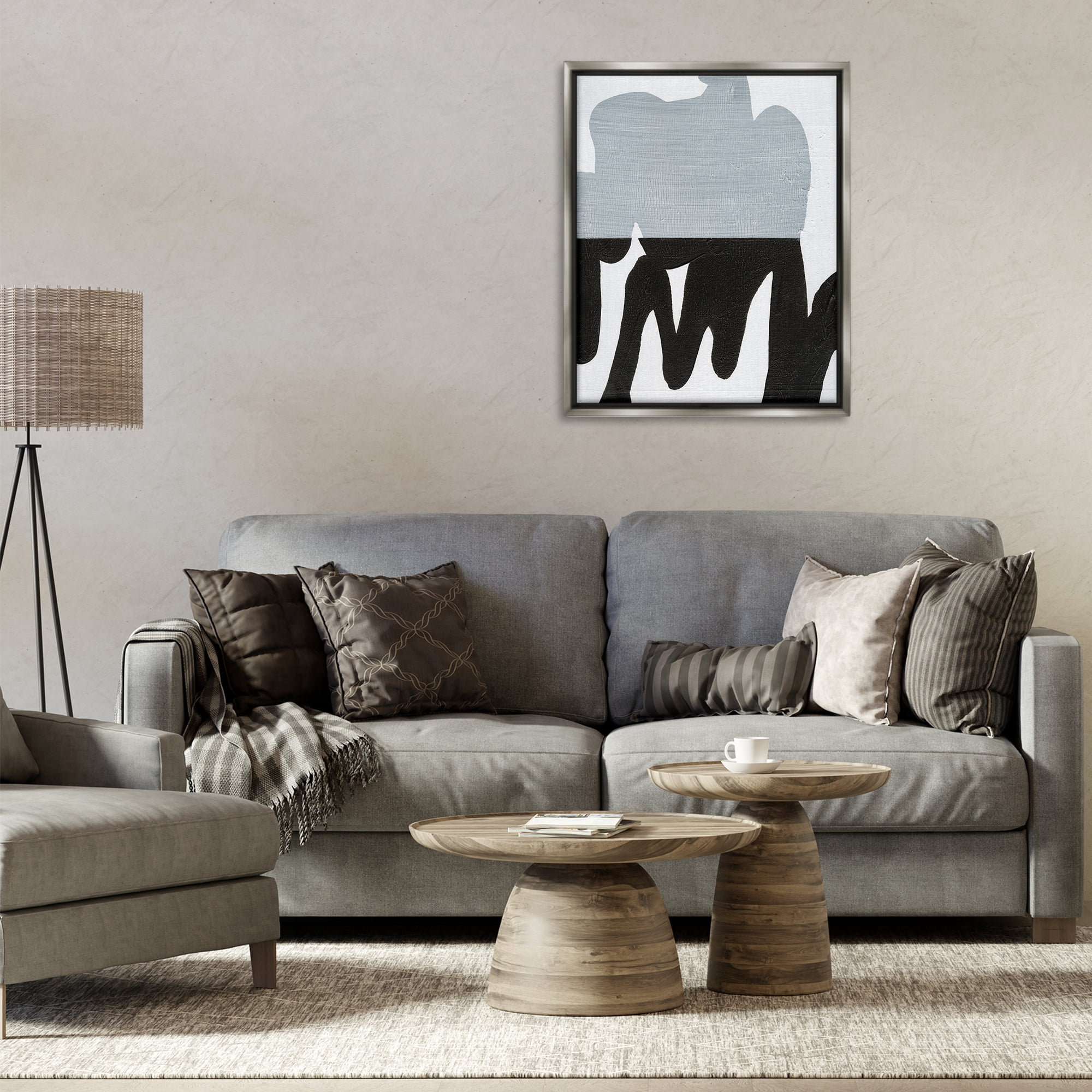 Stupell Industries Opaque Black & Grey Form Abstract Painting Gray Floater Framed Canvas Art Print Wall Art, 25 x 31