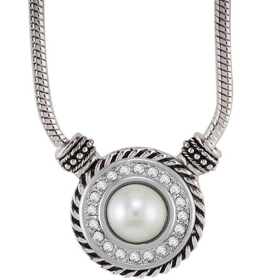 Snap Jewelry Bundle Set - 1 White Pearl Snap, 20 in. Silver Necklace, Fits 18MM 20MM Ginger Charm Snap Buttons