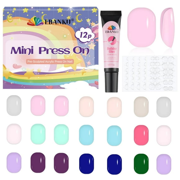Uñas postizas para niños EBANKU de Press on Nails, 288 piezas, con pegamento y pestañas
