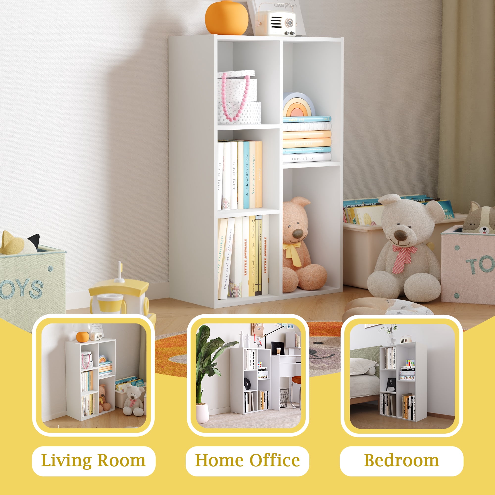 HOMLUX 5-Cube 31.5" Wooden Reversible Open Bookcase for Office, Living Room, White