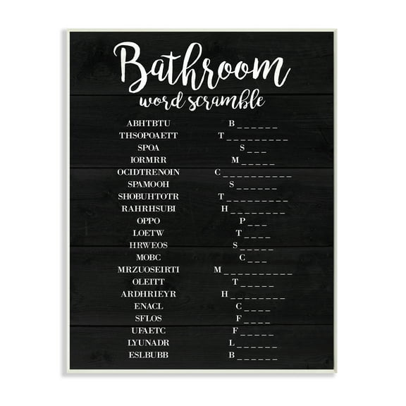 Stupell Industries Bathroom Word Scramble Black And White Word Design Graphic Art Unframed Art Print Wall Art, 13x19, by Daphne Polselli