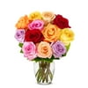 From You Flowers - One Dozen Rainbow Red, Orange, Pink, Purple, Yellow Roses with Free Vase (Fresh Flowers)