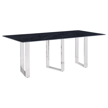 Eden Dining Table, Metal Base, Rectangular Gray Sintered Stone 79 Inch