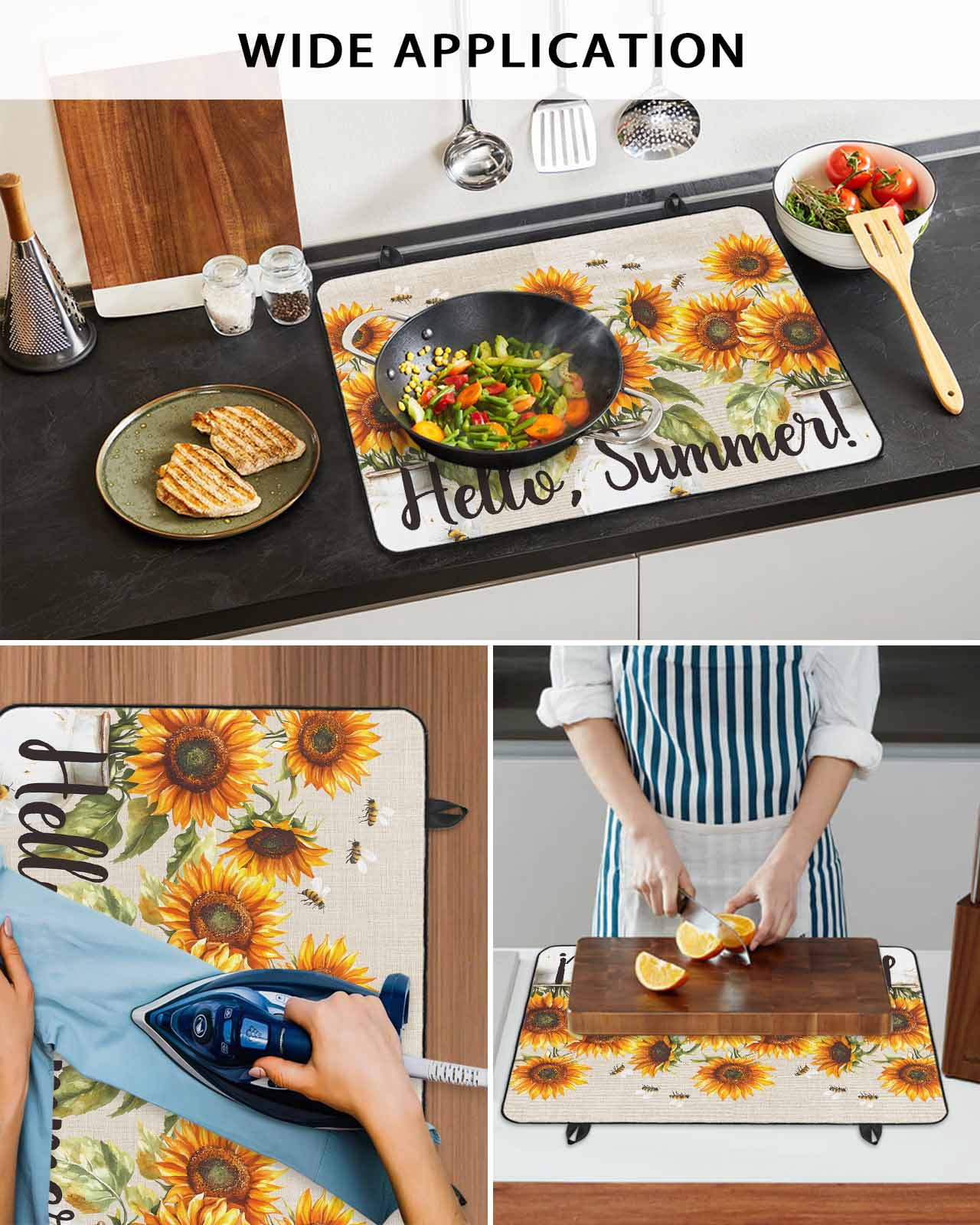 nqOlkjepod Large Induction Cooktop Protector Mat 31"x24", Sunflower Stove Top Covers for Electric Stove, White Bottle Yellow Floral Farm Summer Bee Stove Burner Cover Mats, Glass Top Stove Cover