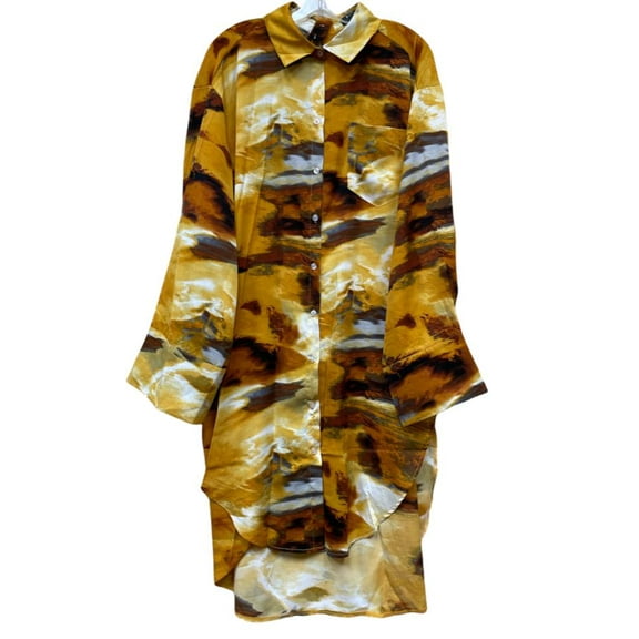 Beulah YELLOW Women's Marble Print Front & Back Hi-low Shirt Dress, One Size