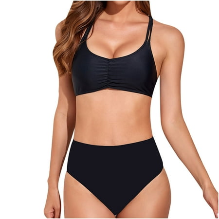 Womens Girls Cute Floral Bikini Set Strappy Two Piece Swimsuit Racerback Bathing Suits Double Straps Swimwear