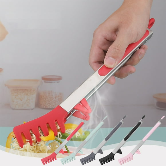 Pinzas de silicona para alimentos con soporte | Pasta, pan, barbacoa, clips para hornear | Empuñadura antideslizante resistente al calor | Empuñadura ergonómica | Múltiples colores | 33x3.5x8cm