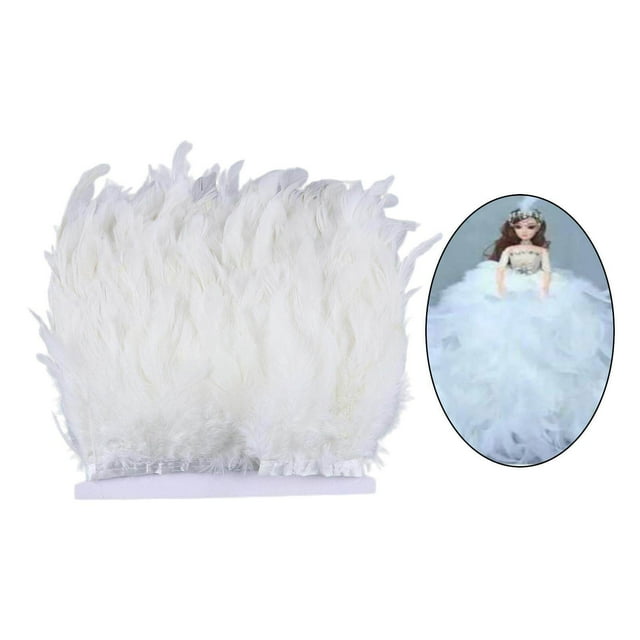 pitrice 2M Rooster Hackle Feather Fringe Rooster Feathers Trim Ribbon Trims Fascinator Material Ribbon Diy Hat Clothing Trimming White