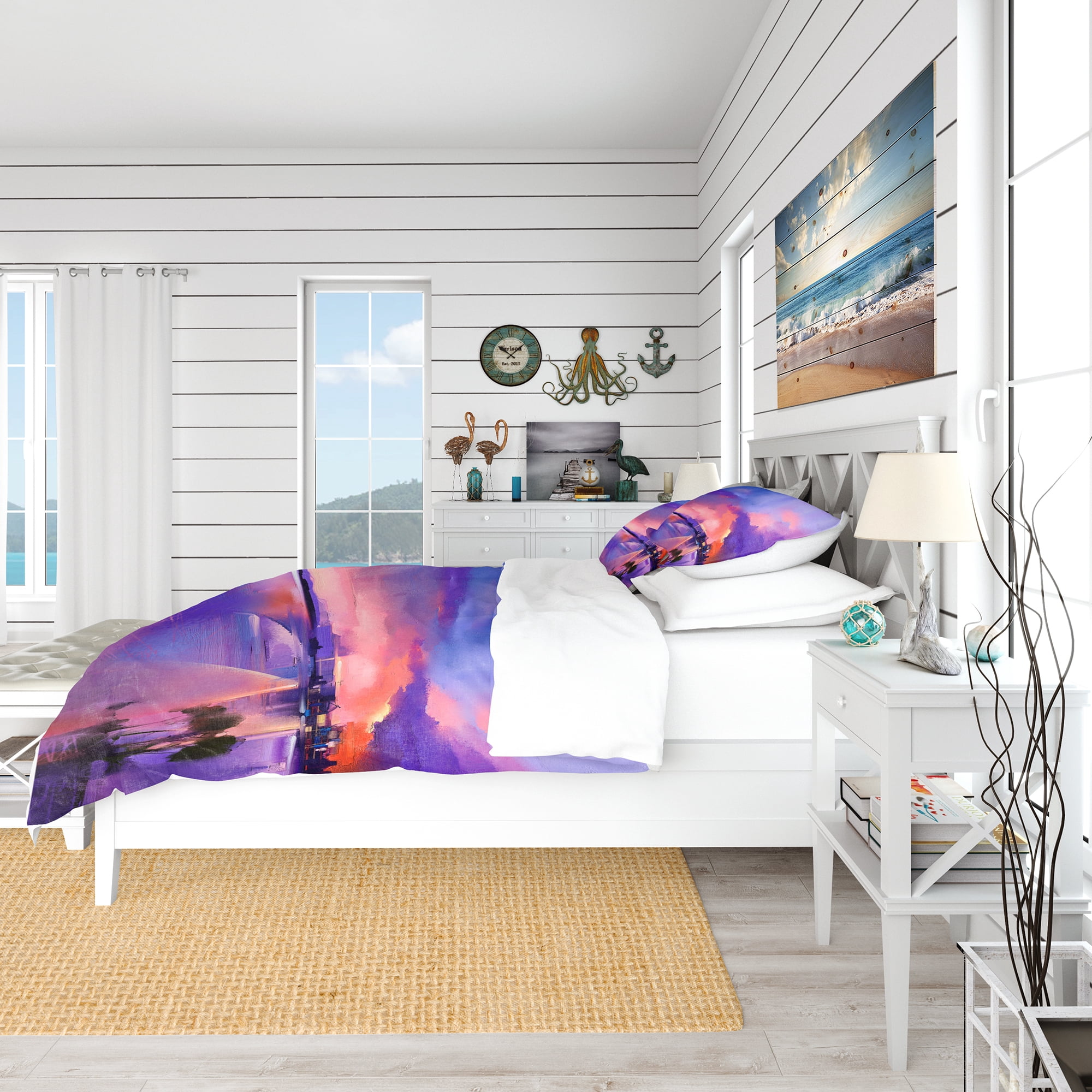 Designart 'Orange & Purple Sky in Twilight Sunset' Beach Duvet Cover Set