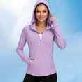 thumbnail image 6 of Qgtaibl Women UPF 50+ Hooded Sun Protection Shirts Quarter Zip Raglan Long Sleeve Rash Guard Zipper Pockets Thumb Holes Lightweight Athletic Tops Purple L, 6 of 7