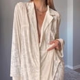 thumbnail image 5 of Womens Outfits Loose Solid Lapel Long Sleeve Buttoned Drapey Top And Trousers 2 Piece At Home Wear Women's Clothing Sets L, 5 of 9