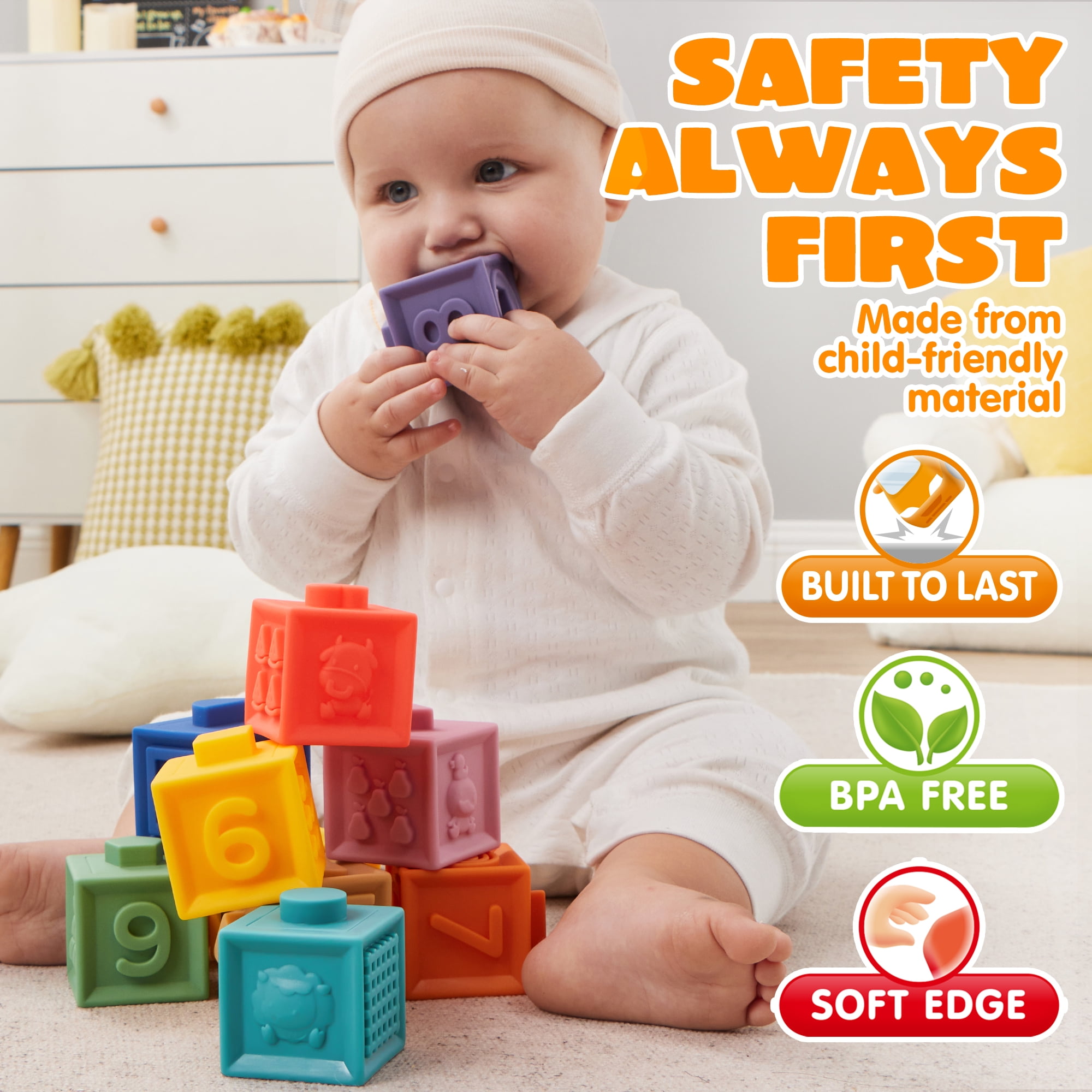 SYNCFUN Montessori Toys for Baby 0-3-6-12 Months, 4-in-1 Food-Grade Sensory Toys, Infant Stacking Circles Teether, Learning Gifts for Baby Girls Boys