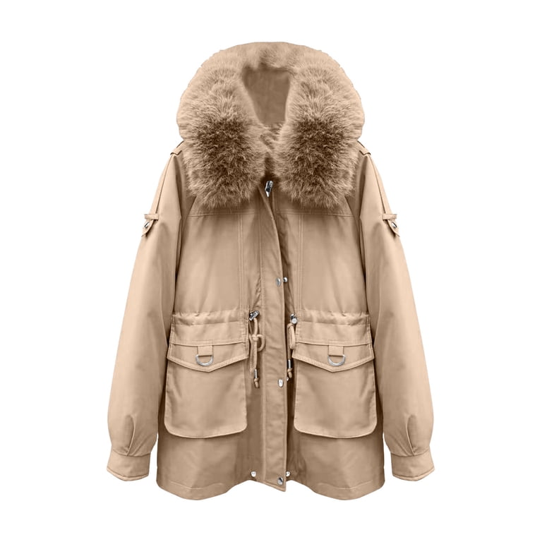 Miluxas Winter Coats for Women Warm Faux Coat Fashion Cropped Puffer Jackets  for Evening Dresses formal Fuzzy Cardigans Khaki XXL(XXL) - Walmart.com