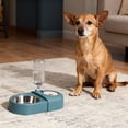 thumbnail image 2 of 2In1 Pet Feeding Station With Automatic Waterer And Slow Feed Design Stainless Steel Bowl No Spill Waterer For Cats(Blue-13.2X7.7In), 2 of 5