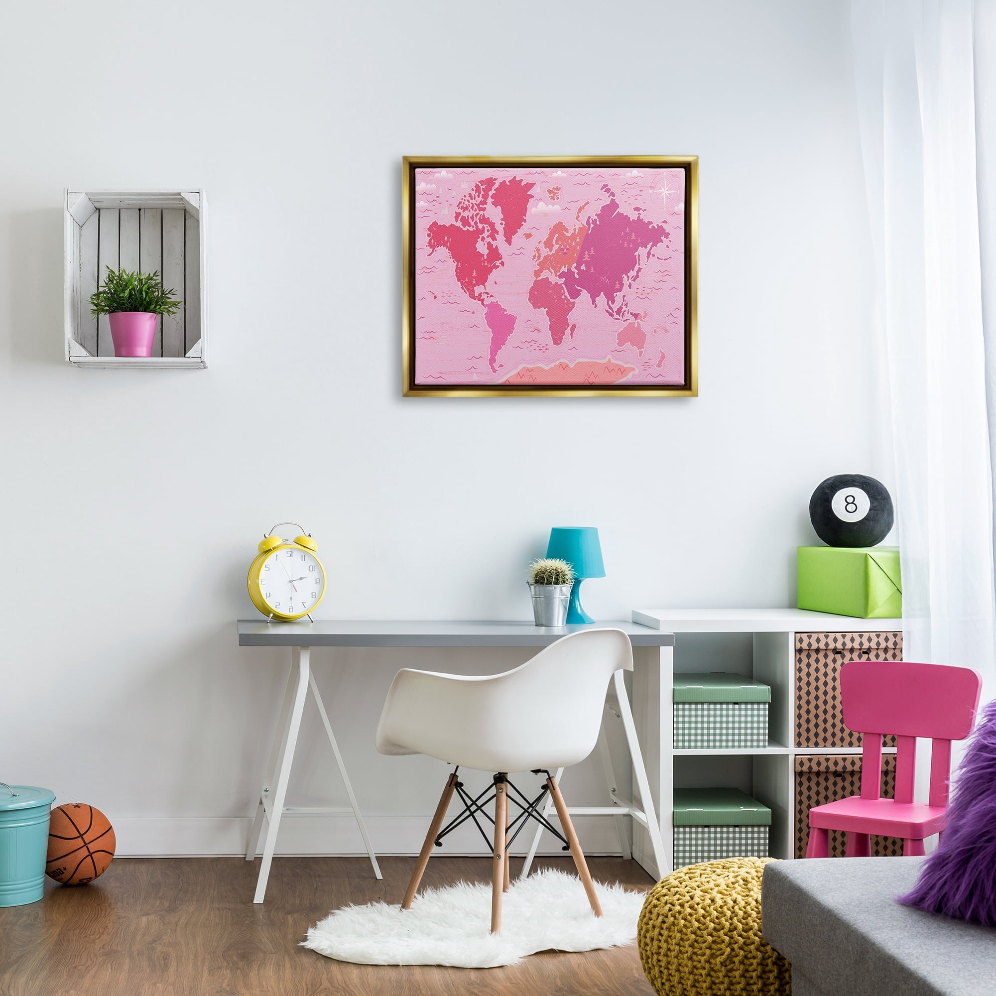 Stupell Industries Pink Tones World Map Atlas Countries Education Graphic Art Metallic Gold Floating Framed Canvas Print Wall Art, Design by Arrolynn Weiderhold