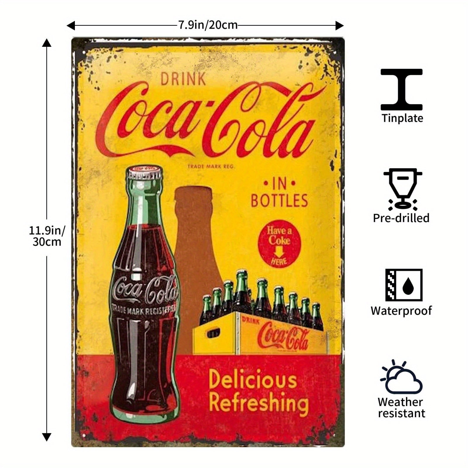 1pc Metal Tin/Aluminum Sign, Coca Cola Metal Tin Sign, Delicious