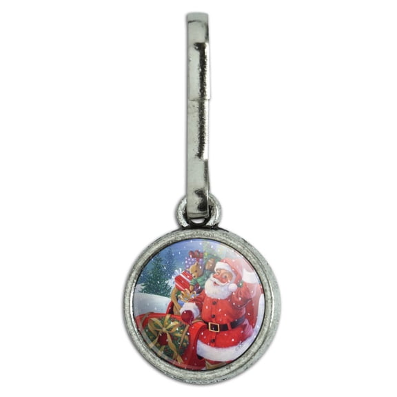 Christmas Holiday Santa Sleigh Ready to Go Antiqued Charm Clothes Purse Suitcase Backpack Zipper Pull Aid