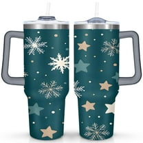 Green Snowflakes 40 Oz Tumbler with Handle Lid and Straw Stainless Steel Double Walled Vacuum Insulated Cup Merry Christmas Gifts Tumbler for Women Men Friends Outdoor Indoor