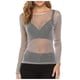 thumbnail image 1 of Camisa de manga larga transparente con malla brillante para mujer - Blusa negra transparente, abotonada, ideal para fiestas y salidas nocturnas, 1 of 7