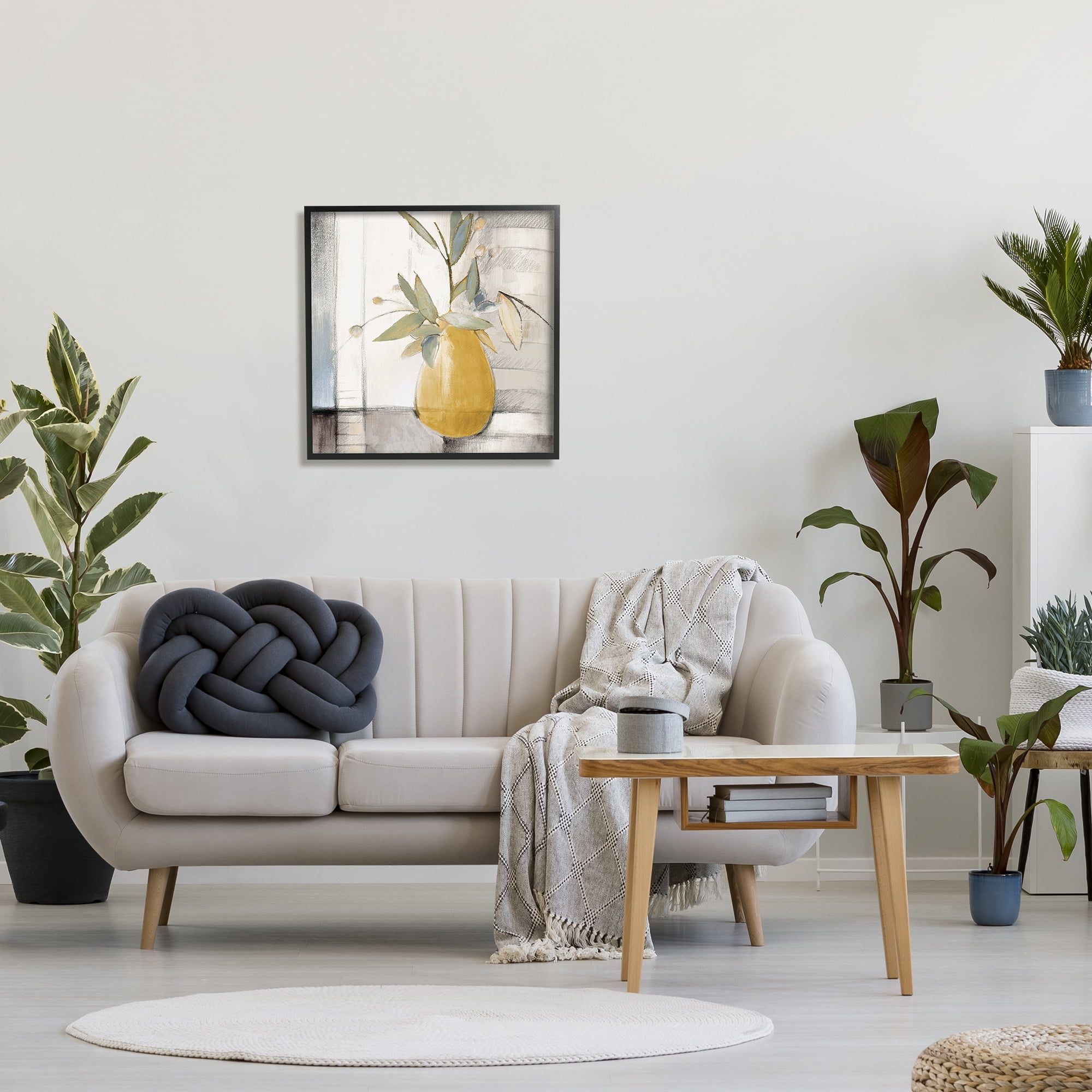 Stupell Industries Abstract Quaint Potted Plant Green Leaves Grey Wall, 24 x 24, Designed by Lanie Loreth