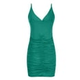 thumbnail image 4 of Wycnly Formal Dresses for Women Party Club Sexy Ruched Bodycon Strap Mini Dresses Sleeveless V-Neck Solid 2024 Summer Short Dress Green XXL, 4 of 7