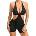 thumbnail image 1 of AherBiu Yoga Bodysuits for Women Cutout Waist Halter Deep V Neck Backless Slim Workout Short Jumpsuits Rompers, 1 of 6
