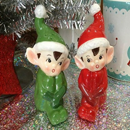 Vintage Style Retro Christmas Elves Salt & Pepper Shaker Set-Gift Boxed ...