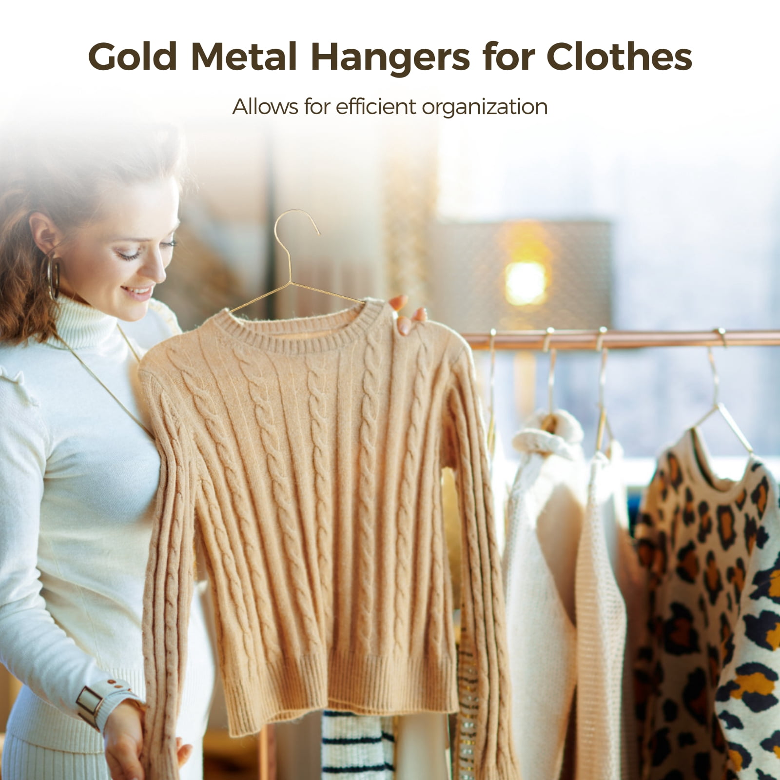 100Pcs Gold Metal Hangers for Clothes, Stainless Steel Wire Clothes Hangers, Heavy-Duty Hangers for Coat Suit Dress