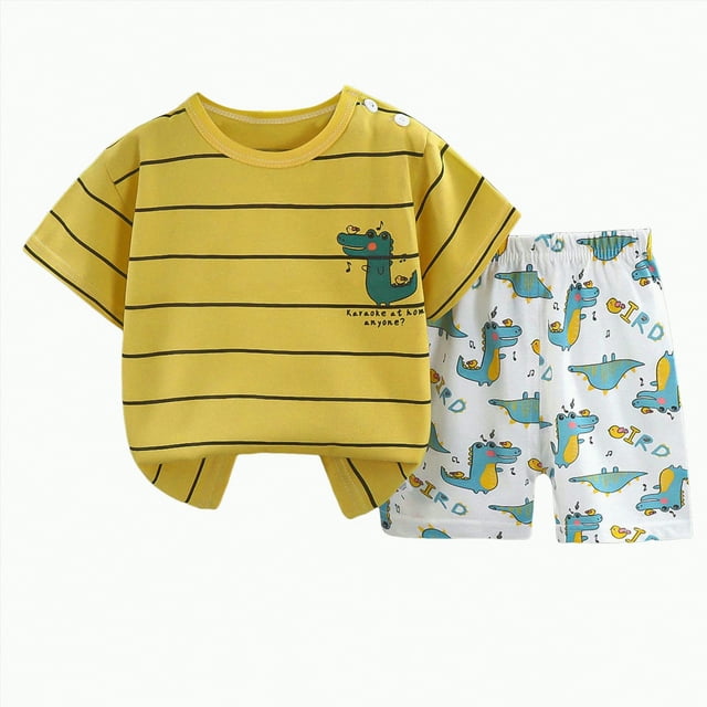 UAYOTSE Boys Comfortable Short Sleeved Two Pieces Set with Cute Cartoon Print,Sizes 9-18 Months