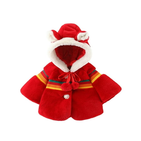 

Dezsed Toddler Hooded Poncho Christmas Fleece Jacket Clearance Toddler Girls Solid Color Rainbow Plush Cute Rabbit Ears Winter Hoodie Thick Coat Cloak 18-24 Months (XXL) Red