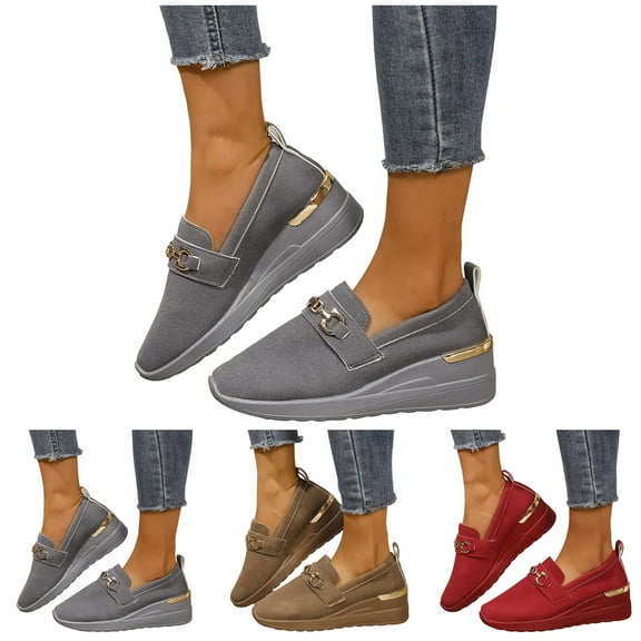 Pandaie Platform Wedge Loafers for Women Comfortable Slip on Sneakers Lightweight Orthopedic Walking Shoes with Arch Support Brown 6.5