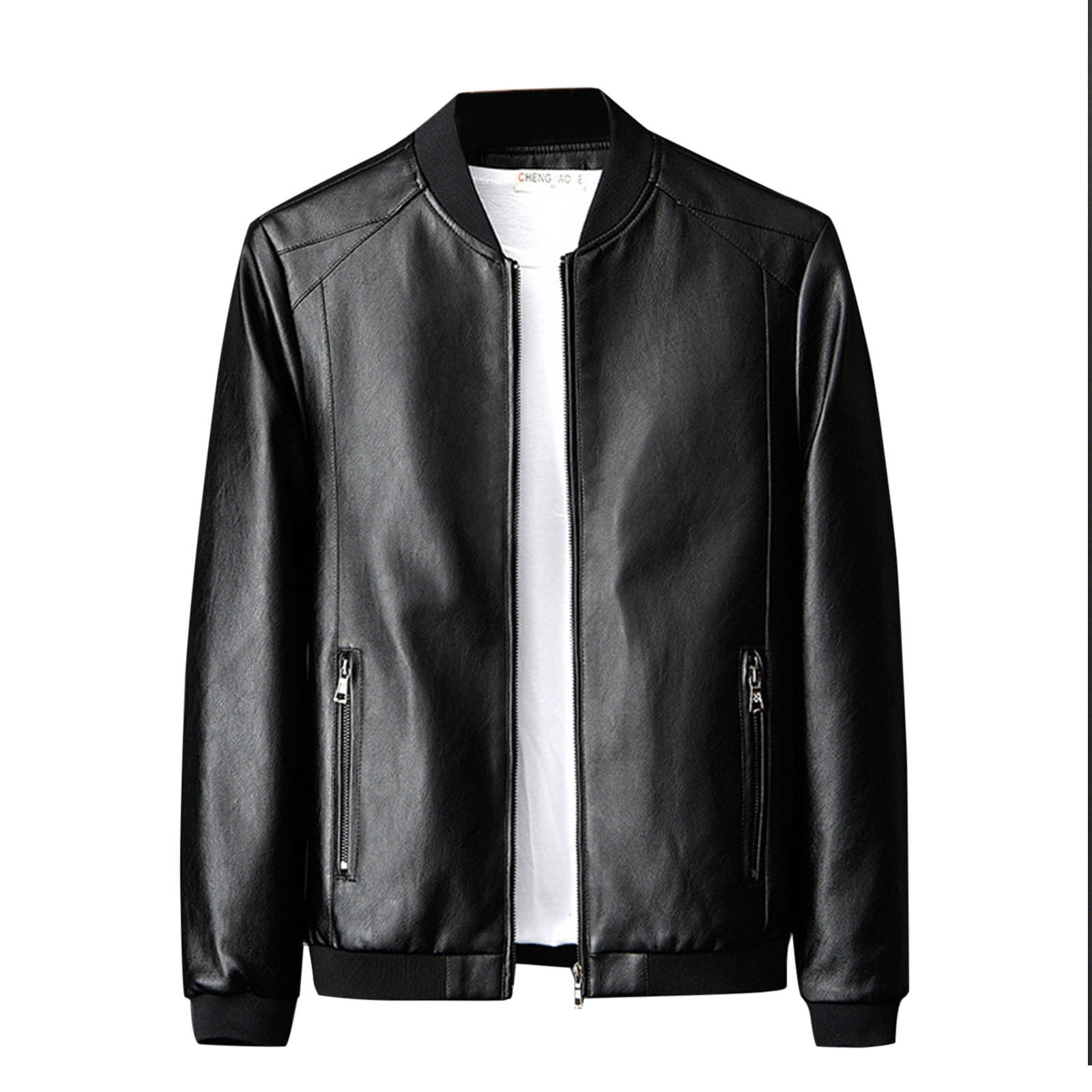 APEXFWDT Men's Faux Leather Bomber Jacket with Fleece Lining, Zippered Front & Side Pockets Jacket for Business Casual & Night Out,M,Black