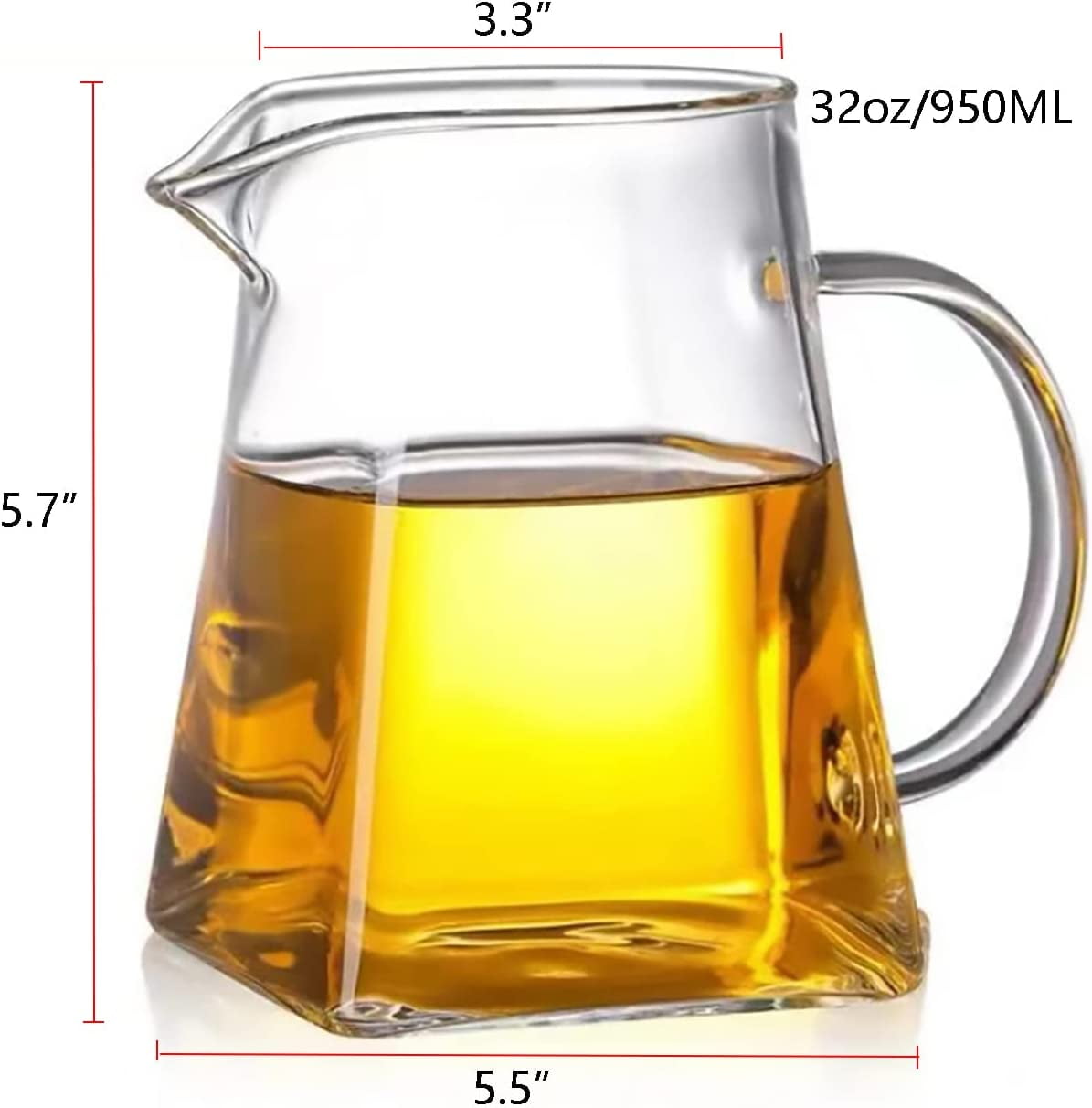Glass Pitcher with Handle, Milk and Cream Pitcher Cup Jug, Heat Resistant Borosilicate Glass Creamer for Coffee Tea or Maple Syrup Serving, Stovetop & Microwave Safe (32oz/ 950ML)