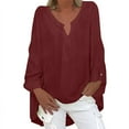 thumbnail image 2 of EchfiProm Winter Shirts for Women Tunic Tops Long Sleeve Loose V-Neck Blouse Solid Wine Womens, 2 of 6