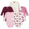 Hudson Baby Infant Girl Cotton Long-Sleeve Bodysuits 5pk, Rose, 3-6 Months