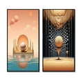thumbnail image 2 of Designart "Graphic Futurism Retro Architectural Bliss IV" Abstract Landscape Framed Wall Art Set Of 2 - Modern Pink Framed Canvas Set For Living Room Decor, 2 of 6