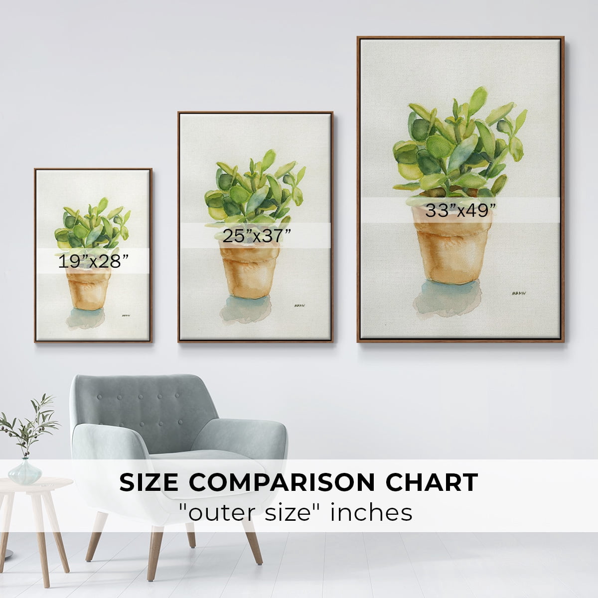 Succulent I Framed Premium Gallery Wrapped Canvas - Ready to Hang - 27 x 41 - Walnut Floating Frame