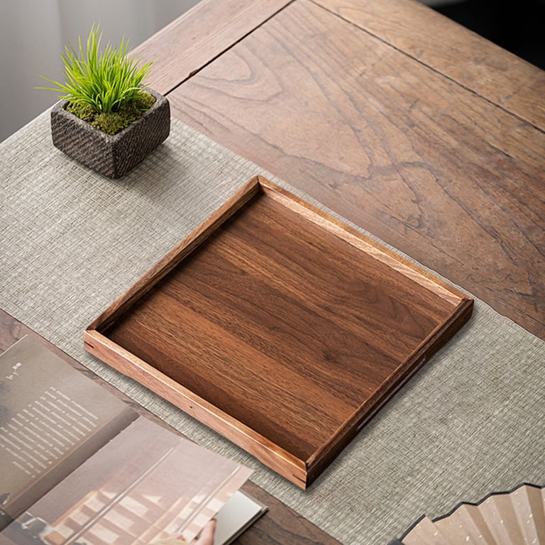 Rkxzt Wooden Tray,Wooden Tea Tray with Cup Storage 38x28cm Multi