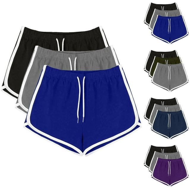 Brqkzdu 3 Pack Womens Running Shorts Drawstring Elastic Waist Soft Comfy Workout Shorts Breathable Lounge Dolphin Shorts