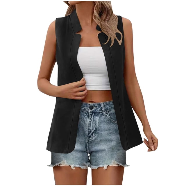 Besolor Women's Sleeveless Open Front Blazer Vest Casual Spring Summer Office Cardigan Jacket Workwear