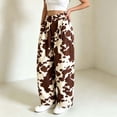 thumbnail image 6 of Levmjia Women's Cow Print Jeans High Waisted Wide Leg Pants Elastic Waistband Button Fly Pocket Casual Baggy Denim Trousers Vintage Y2K Loose Long Pants, 6 of 8