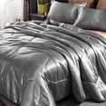 thumbnail image 3 of Holawakaka Luxurious Solid Satin Silk Like comforter Set Ultra Soft Silky Quilt Breathable Bedding Bed-in-A-Bag Queen Size (grey), 3 of 5