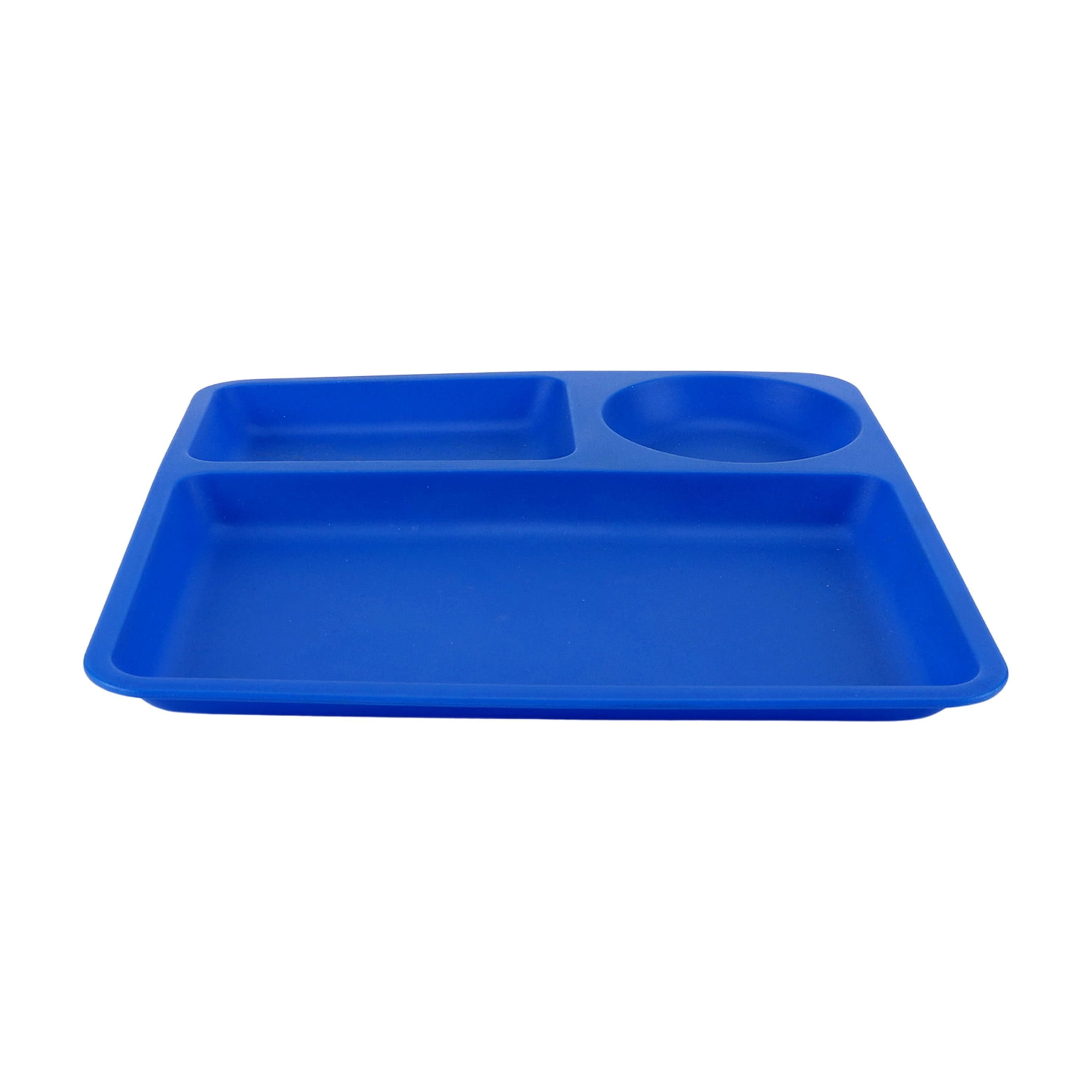 (6 pack) Your Zone Blue Divided Plastic Square Tray Plate, Single Piece