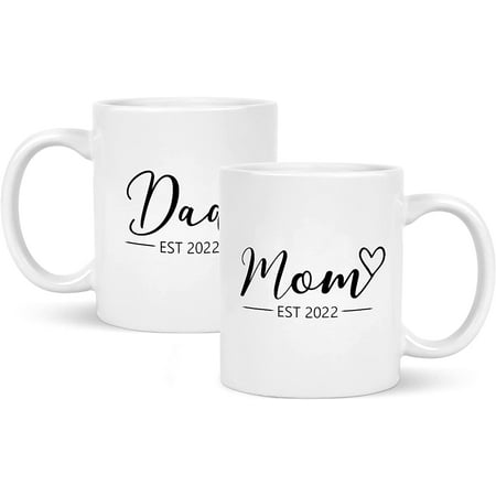 Modwnfy Coffee Mug Gifts for New Parents, Mug Set of 2 Mom Dad Est 2022 White Ceramic, 11 fl oz