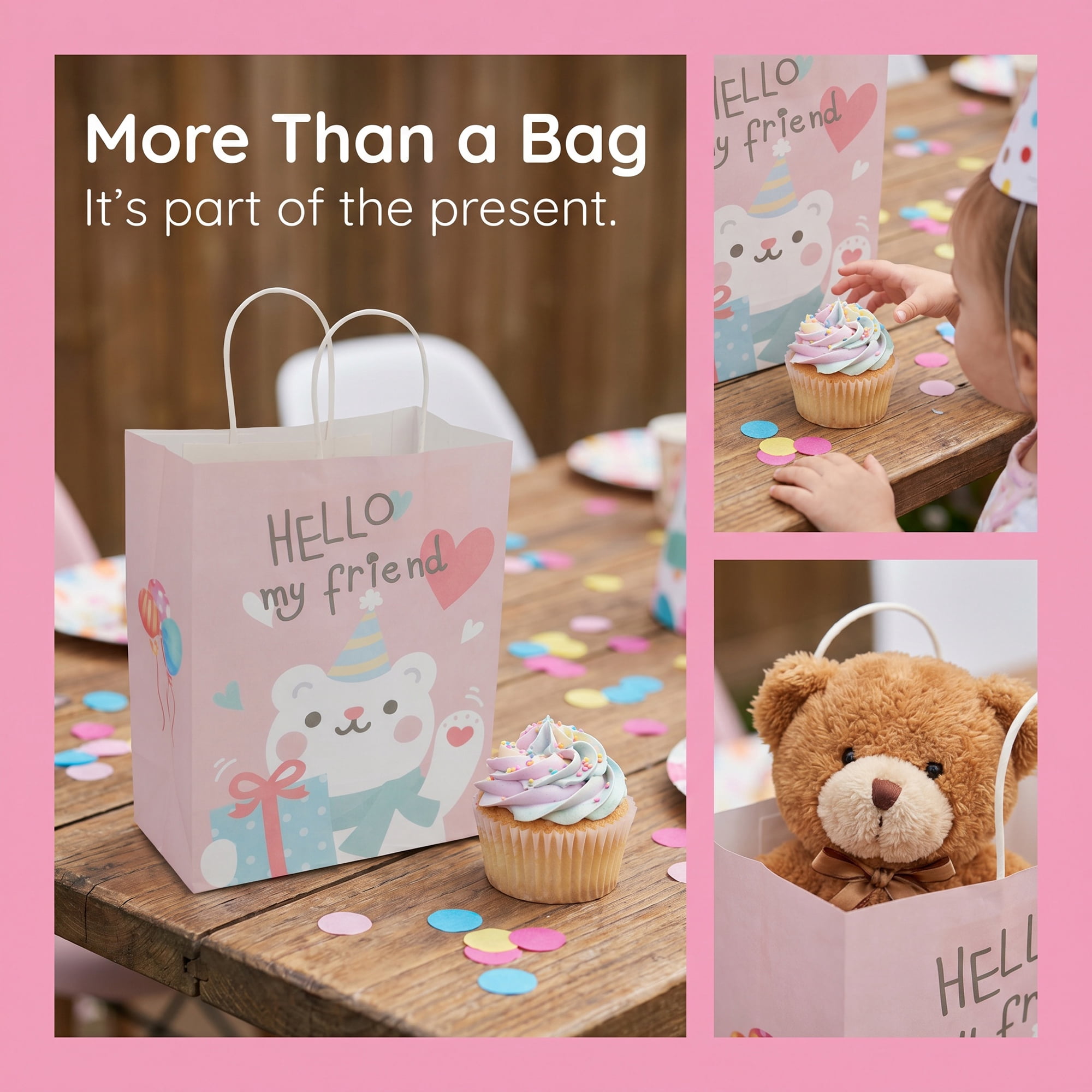 Unique Bargains 6Pcs Multi-Purpose Sturdy Treat Gift Bags Pink 5.9" x 3.1" x 8.3"